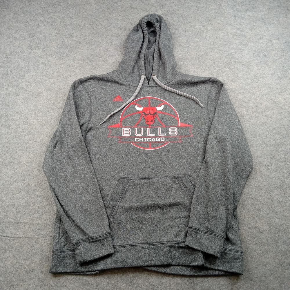Chicago Bulls Hoodie Mens Medium Gray NBA Basketball Adidas Sweatshirt‎ Fleece